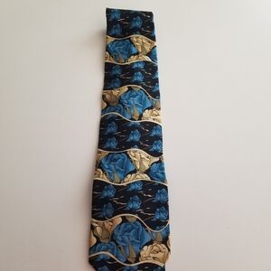 Grateful DeadMen's Floral Pattern Silk Tie in Black, Blue & Gold